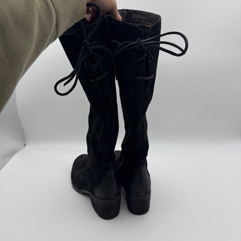 Born Felicia Womens 8.5 Black Suede Tall Wide Calf Block Heel Lace Up Boots - Picture 8 of 12